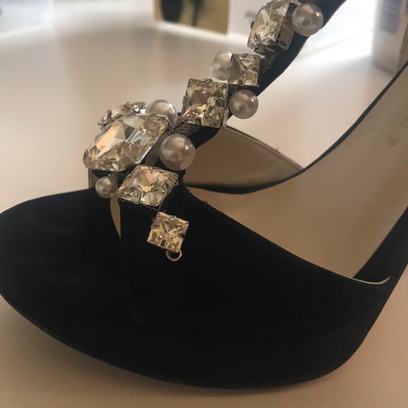 Black Satin pearl and rhinestone sandals - Picture 5 of 8